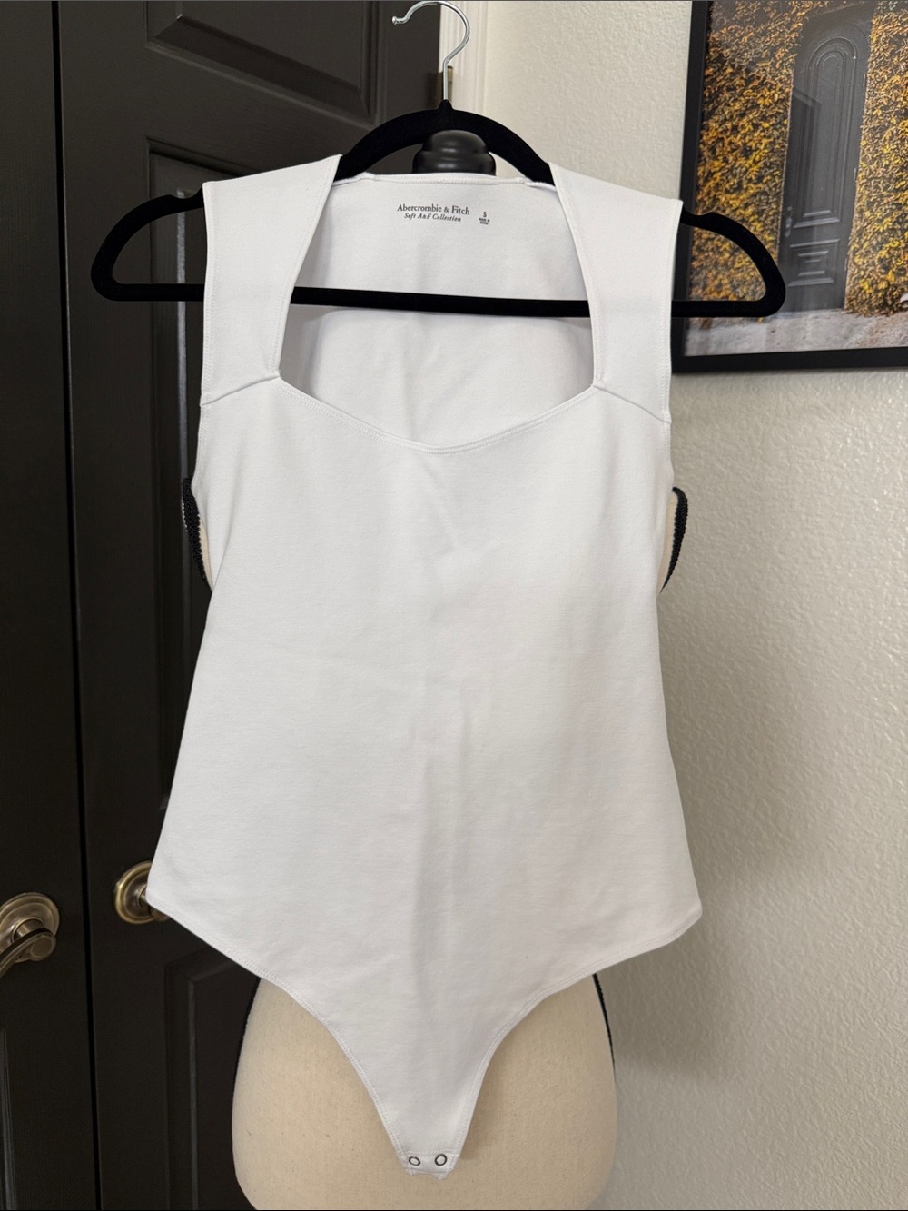 Abercrombie & Fitch White Square-Neck Sleeveless Bodysuit